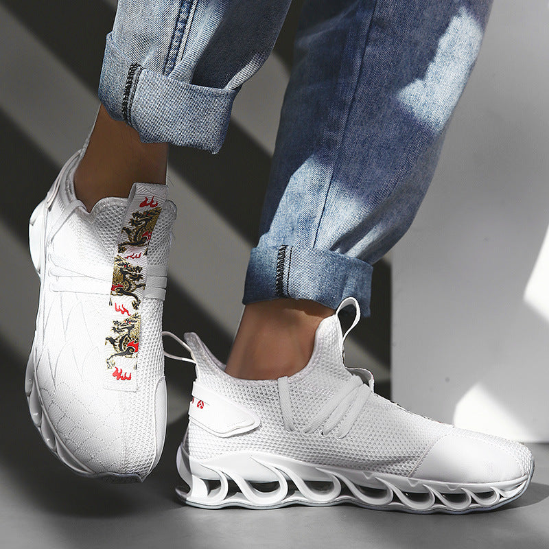 Versatile Fire Dragon Sole Sneakers - Casual White Shoes