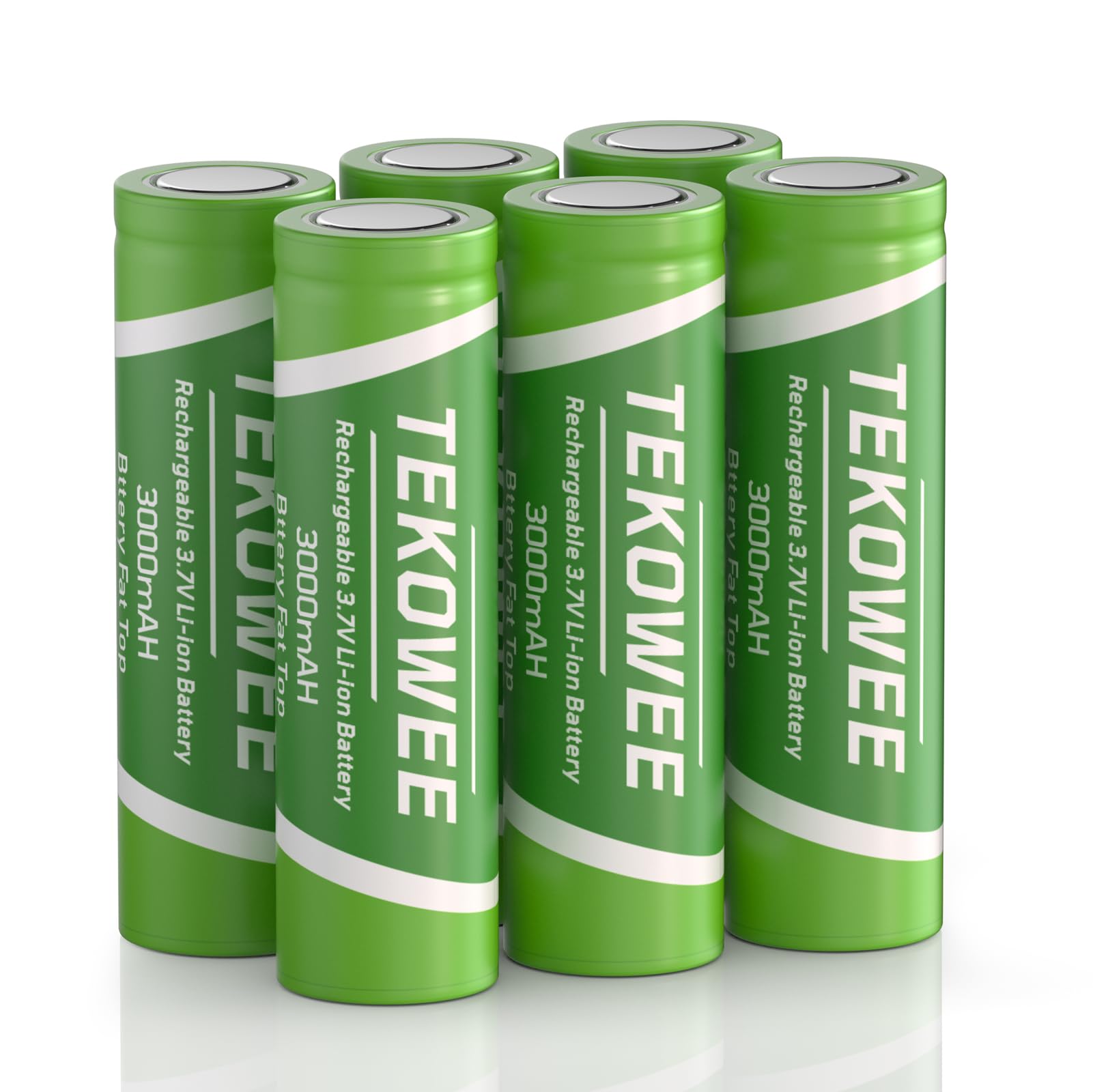 TEKOWEE 6 Pack 3.7 Volt 18650 Rechargeable Battery Flat Top 3.7V Lithium Battery 3000mAh for Headlamp LED Flashlight Fans Cameras Toys Radios Surveillance Devices