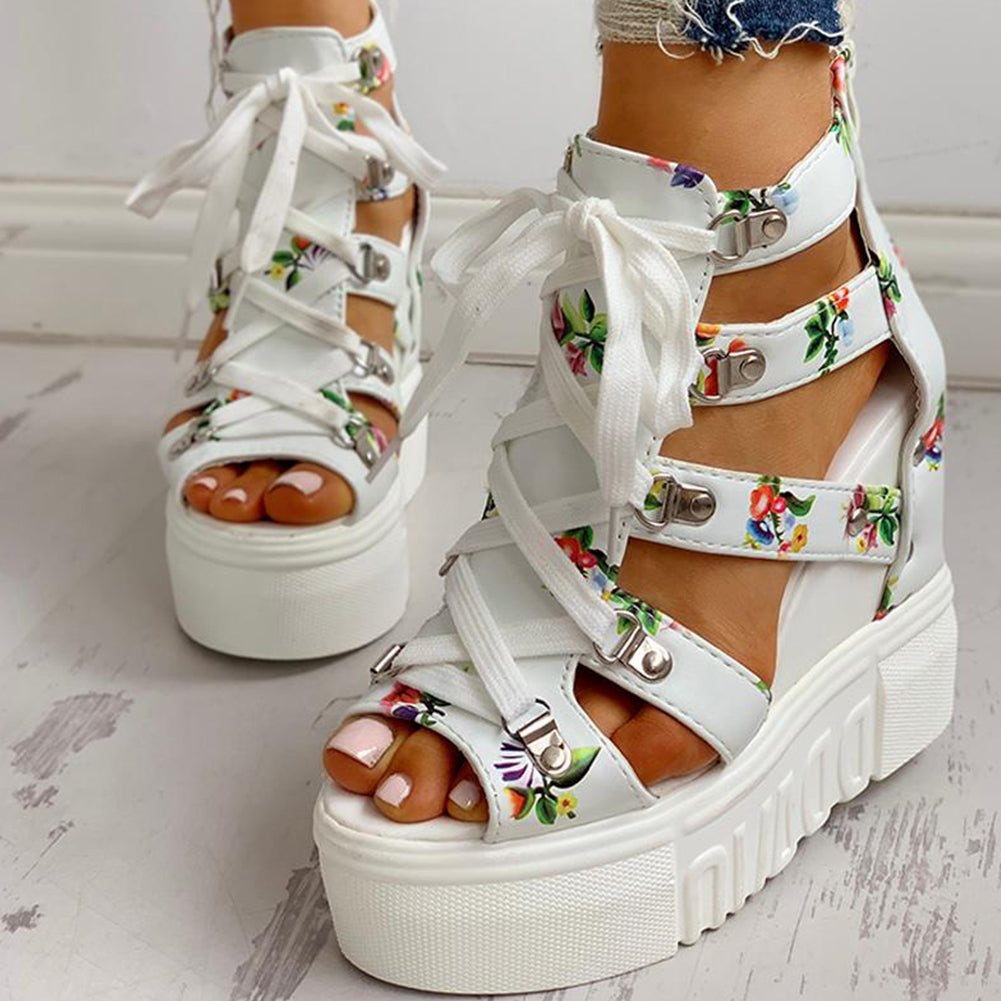Hollow Fish Mouth Heightening Sandals for Students