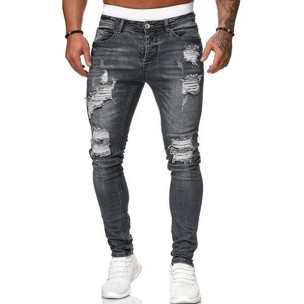 Men's Ripped Knee Zipper Slim Fit Jeans (Cross-Border)