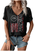CHUNTIANRAN American Flag Shirts Cut Out T Shirts Women 4th of July Lacerated Sleeve Blouse USA American Patriotic Graphic Tees Tops(SmallBlack-1 Cut)