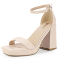 IDIFU Nude Heels for Women Platform Heels High Chunky Block Square Toe Heels Wedding Prom Bridal Dress Shoes Sexy Dressy Comfortable Heeled Sandals Open Toe Ankle Strap Thick Heels(Nude Pu 8.5)