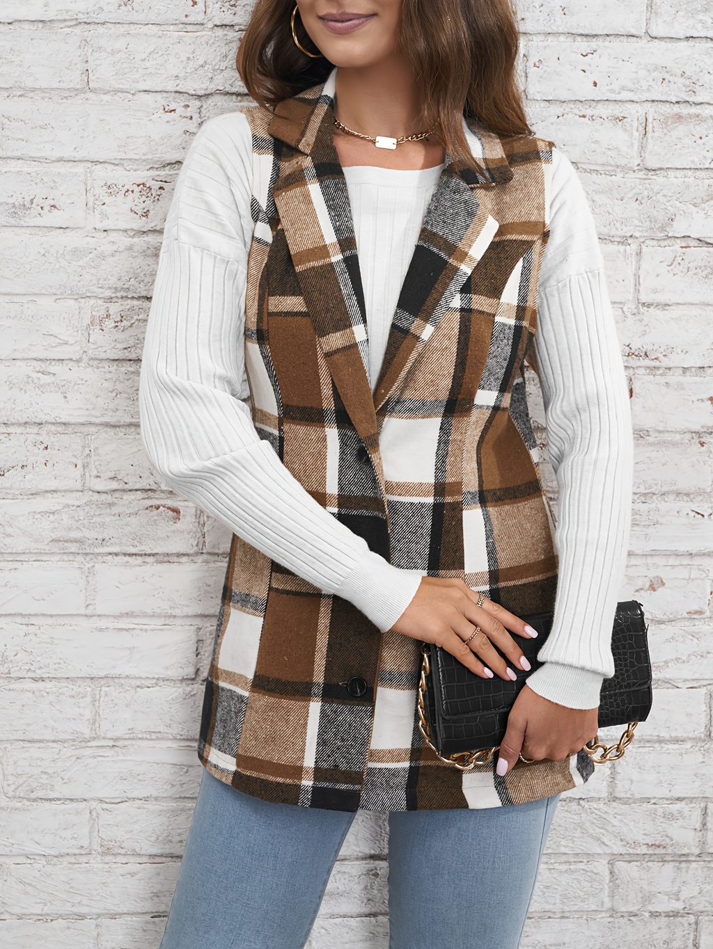 Classic Checkered Women's Vest (One Piece)