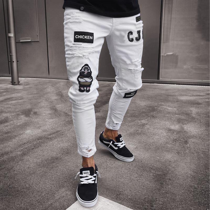 Men's Ripped Knee Zipper Slim Fit Jeans (Cross-Border)