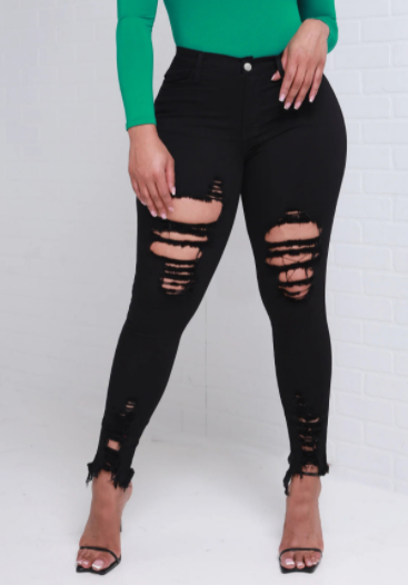 Black Ripped Skinny Jeans with High Waist Slim Fit