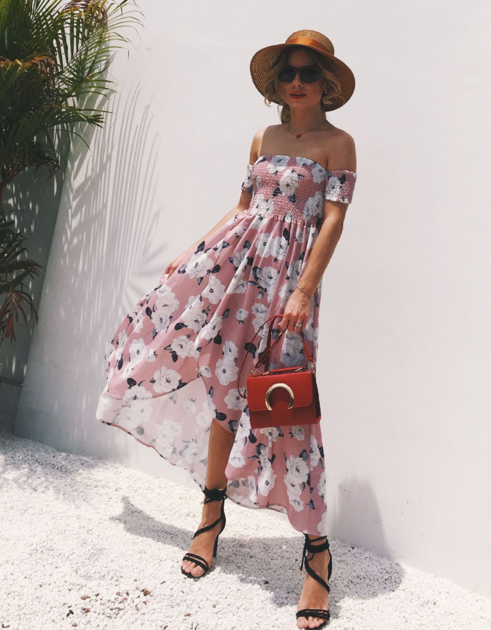 LIVA Sexy Off-Shoulder Floral Chiffon Beach Dress