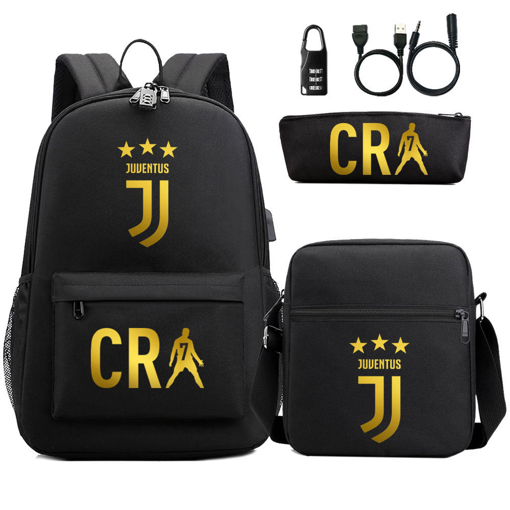 Cristiano Ronaldo Print Casual Canvas Backpack for Teens