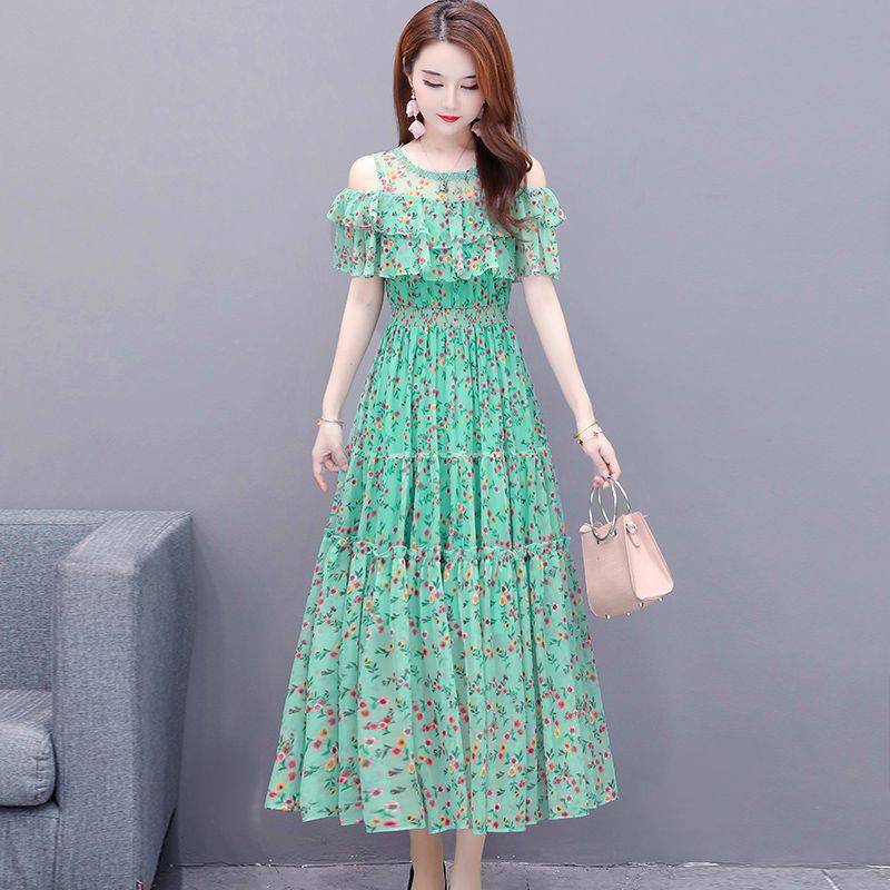 Floral Chiffon Off-Shoulder Dress for Women