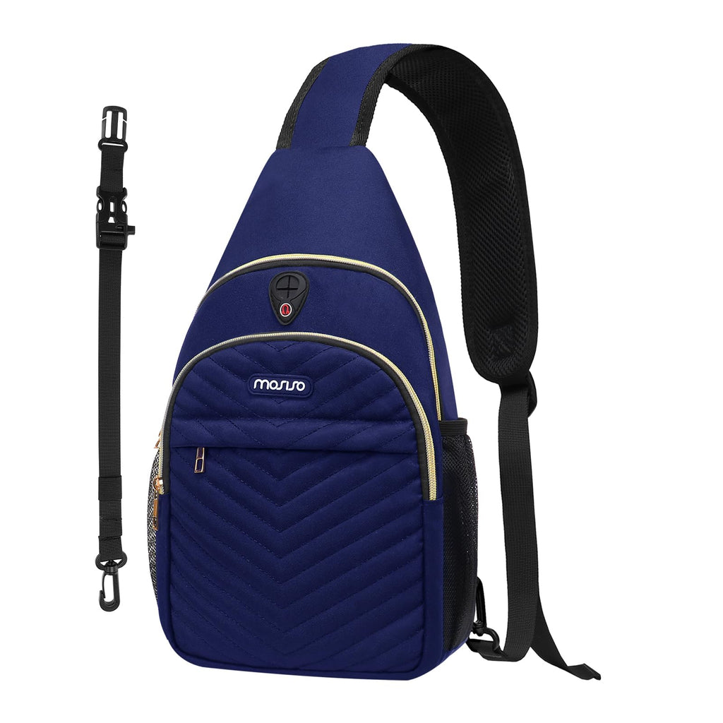 MOSISO Sling Backpack Small Hiking Daypack Quilted Crossbody Sling Bag with Removable Strap One Shoulder Chest Bag Navy Blue
