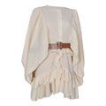 Women's Ruffled Waist Dress with Lantern Sleeves