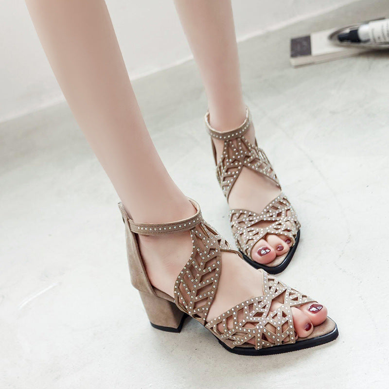 Fashionable Women's Rhinestone Fish Mouth High Heel Sandals