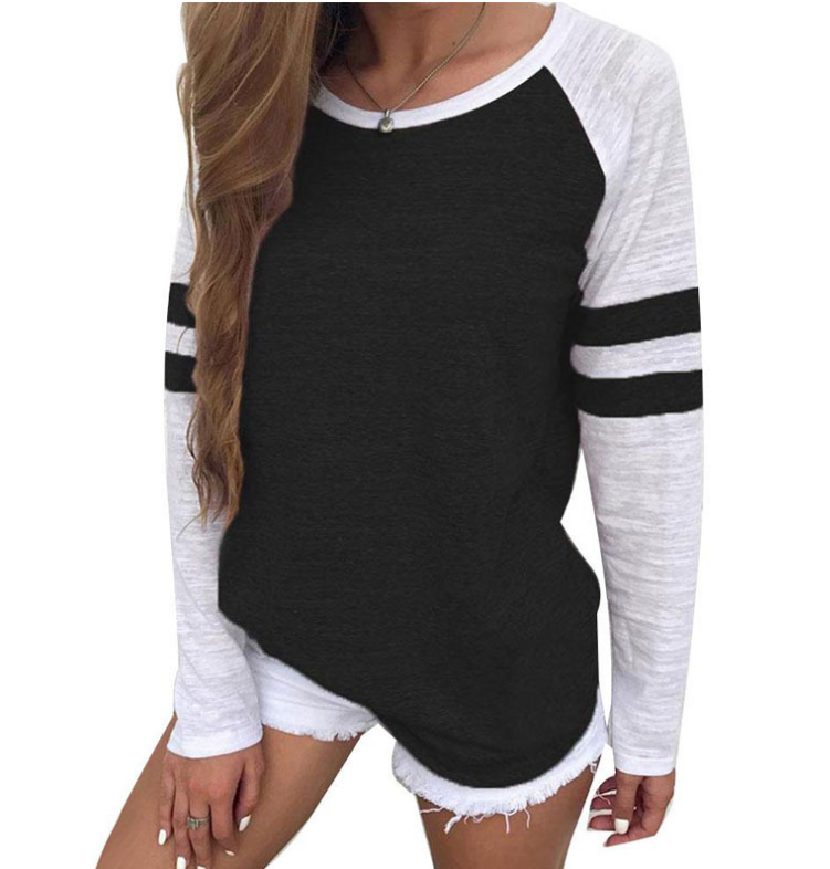 Color Block Long Sleeve Crew Neck Baseball T-Shirt