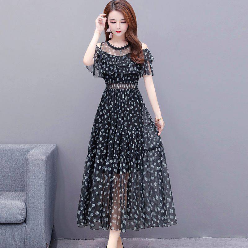 Floral Chiffon Off-Shoulder Dress for Women