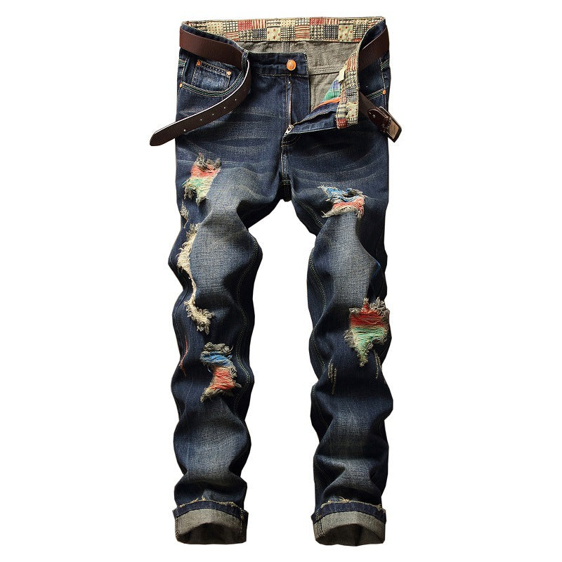 Men's Ripped Straight Leg Jeans - European American Style