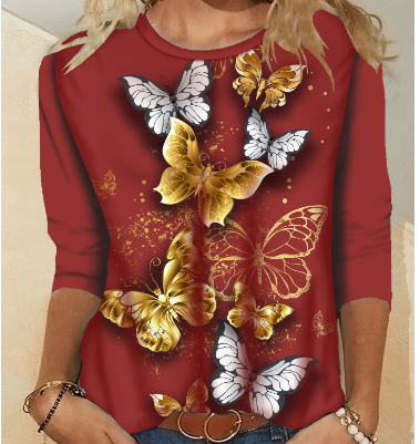 Women's Fashion Printed Long Sleeve Crew Neck T-Shirt