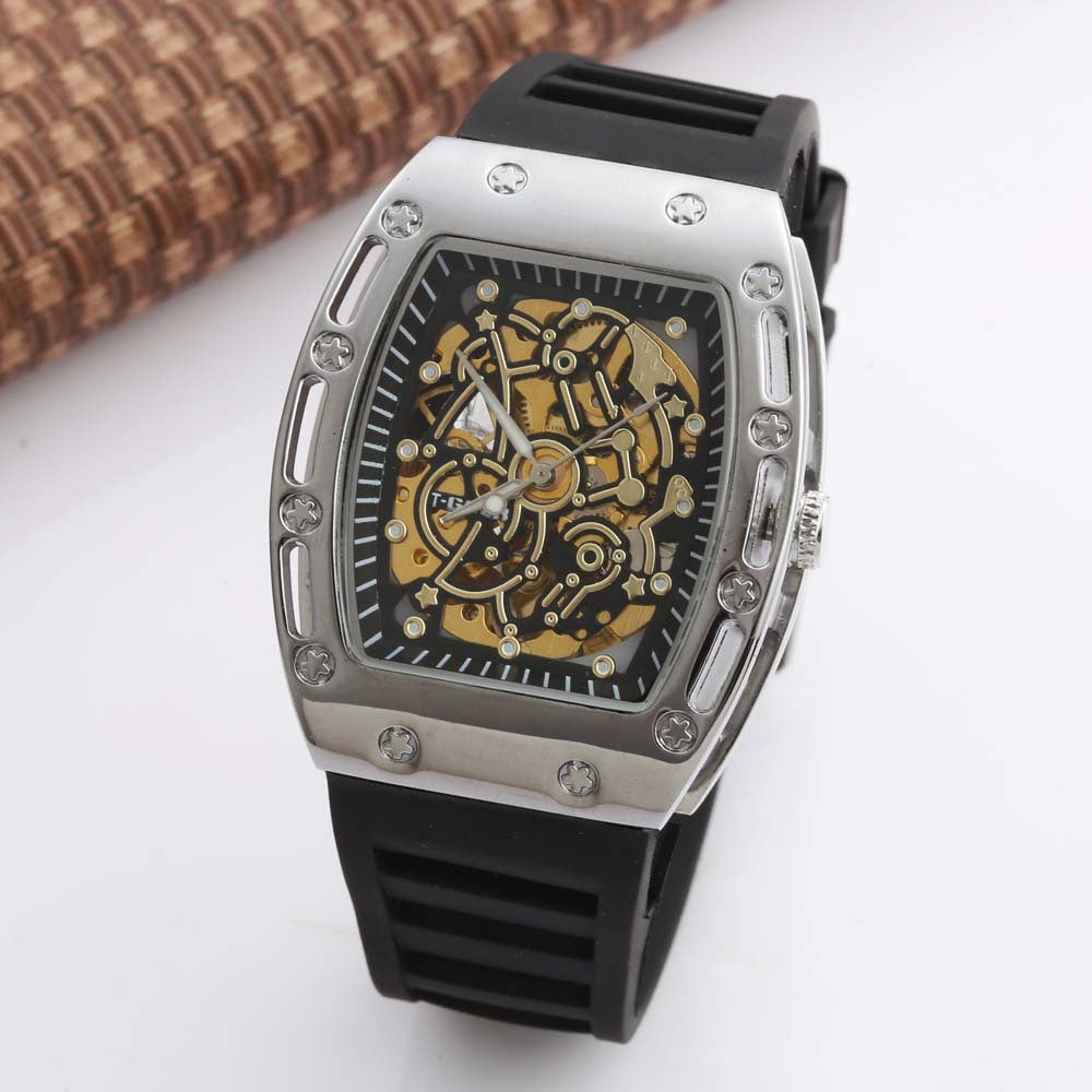 Mechanical Hollow Watch with Leather Strap