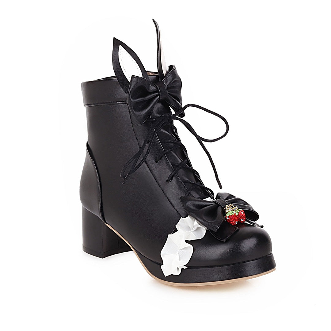 Cute Women's Strawberry Short Martin Boots with Thick Sole