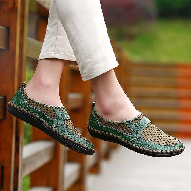 Men's Breathable Leather Hollow Casual Shoes (Korean Style)