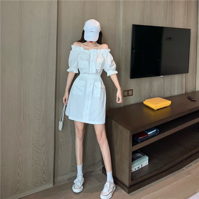 French Style Off-Shoulder Puff Sleeve Dress for Women