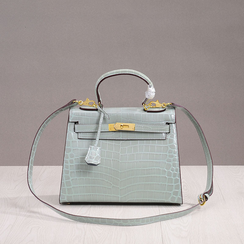 Genuine Leather Crocodile Pattern Shoulder Bag