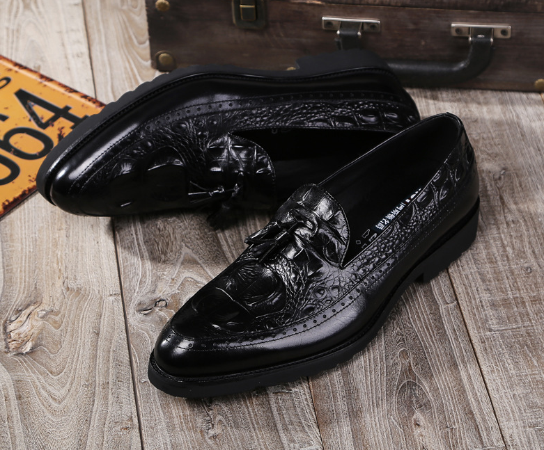 Crocodile Pattern Men's Leather Brogue Dress Shoes