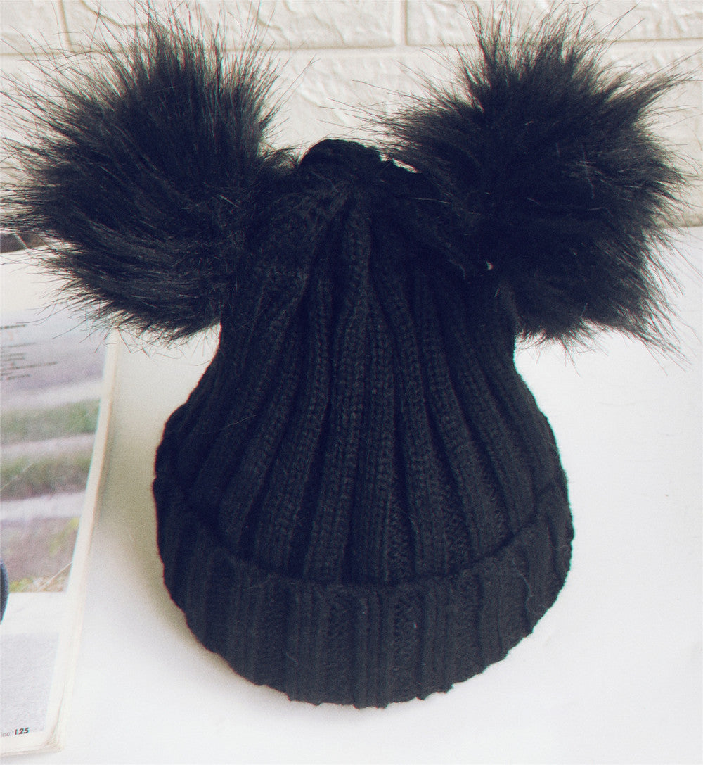 Children's Knit Beanie with Faux Fur Pom Pom