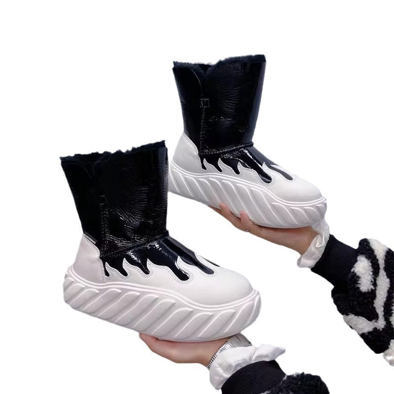 2023 Winter Women's Color Block Thick Sole Snow Boots