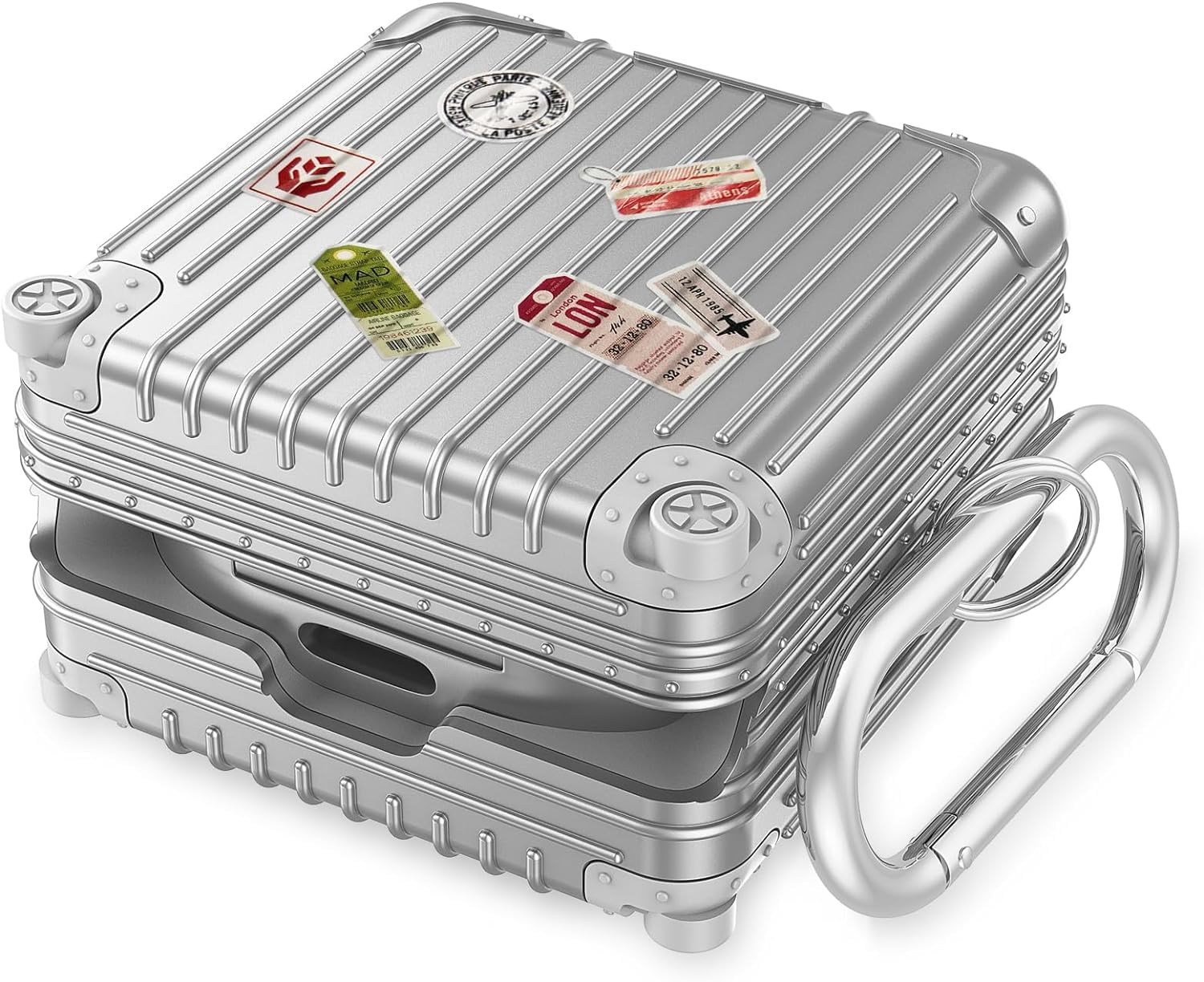 V-MORO Cute Suitcase Design Case Compatible with Samsung Galaxy Buds FE/Galaxy Buds 2 Pro/Galaxy Buds Pro/Galaxy Buds Live Fancy Fashion Protective Hard Case Cover with Keychain (Silver)
