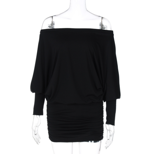 Sexy Off-Shoulder Pleated Bodycon Mini Dress
