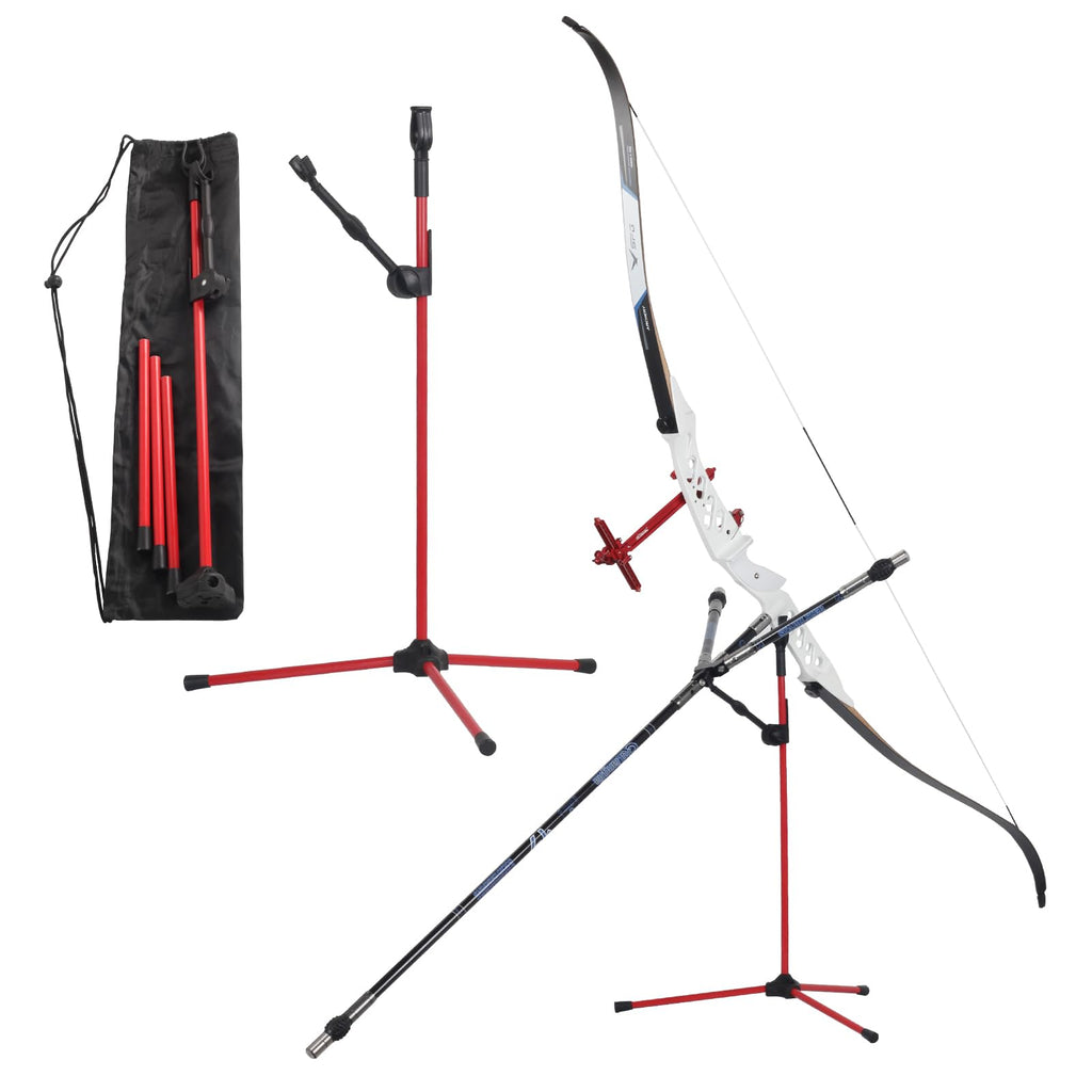 SOPOGER Archery Recurve Bow Stand - 24inch Portable Bow Holder for Recurve Bow Lightweight Fiberglass Bow Rack Long Bow Hanger Safely Display (Red)