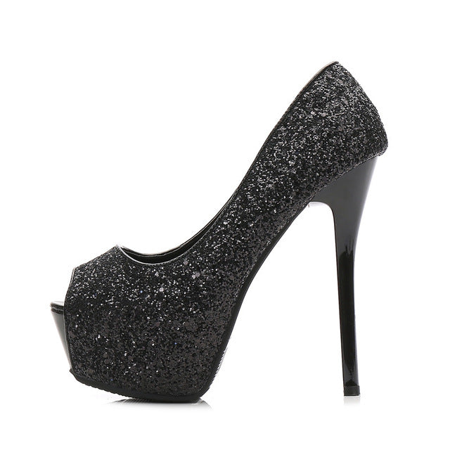 Fashion Sequins Trend Sexy Fish Beak High Heels