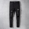 AMIRI Men's Black Slim Fit Distressed Jeans with Patches