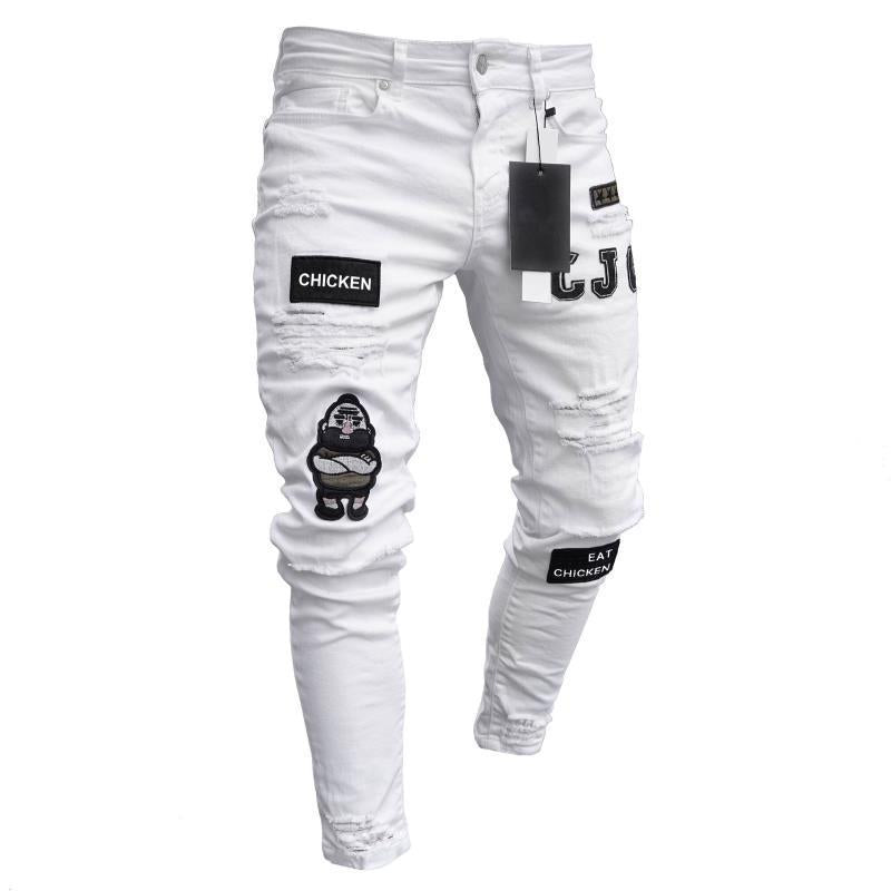 Men's Ripped Knee Zipper Slim Fit Jeans (Cross-Border)