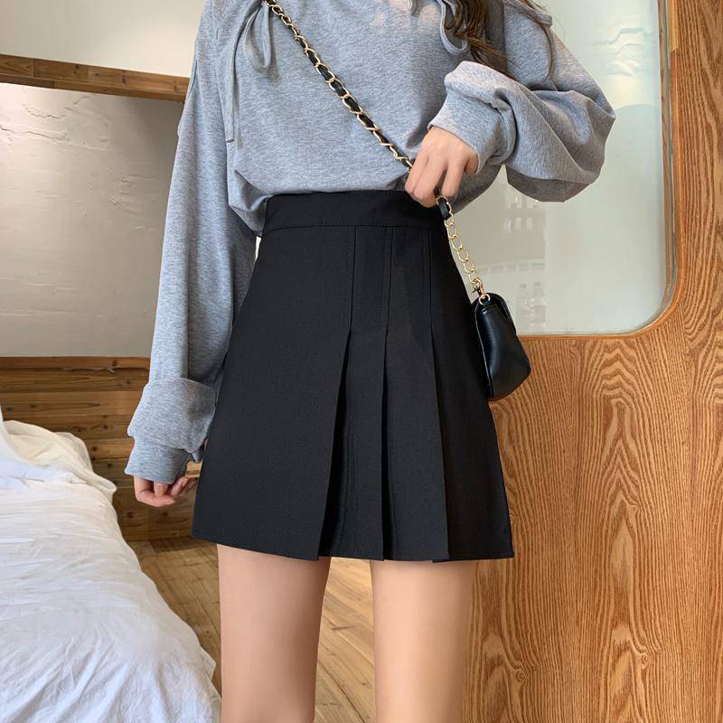 Slim Pleated High Waist A-line Skirt