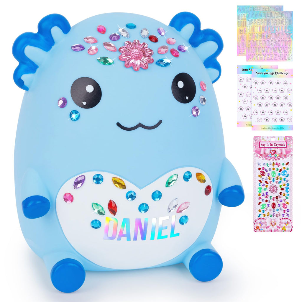 Play Tailor Piggy Bank for Kids Plastic Money Bank Unbreakable Large Piggy Banks Savings Challenge with Stickers for Boys and Girls Blue