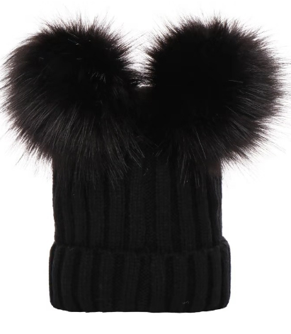 Children's Knit Beanie with Faux Fur Pom Pom