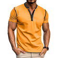 Mens Casual Henley Shirts Classic Button Cotton Short Sleeve T-Shirt Summer Basic Solid Lightweight Tees Tops Orange