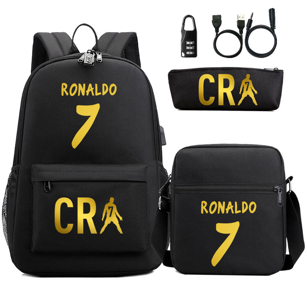 Cristiano Ronaldo Print Casual Canvas Backpack for Teens