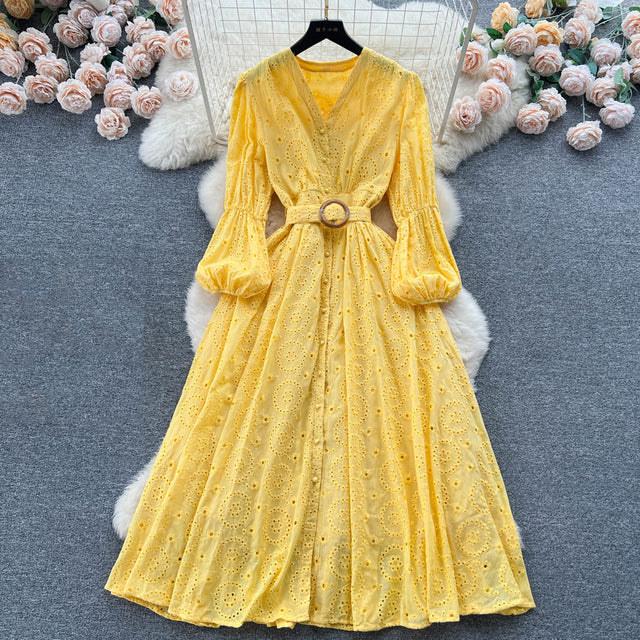 Bohemian Summer Dress with Embroidered Puff Sleeves