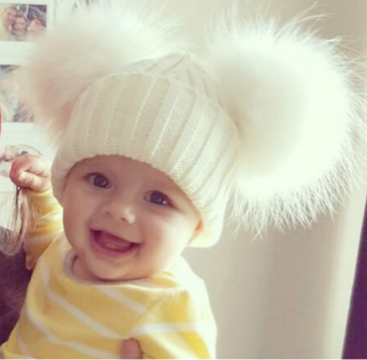 Children's Knit Beanie with Faux Fur Pom Pom