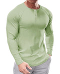 Muhshoiy Mens Slim Fit Muscle Henley Shirts Cool Dry Shirts Ribbed Tee Long Sleeve T-Shirt Gym Wicking Athletic T/Green/XL