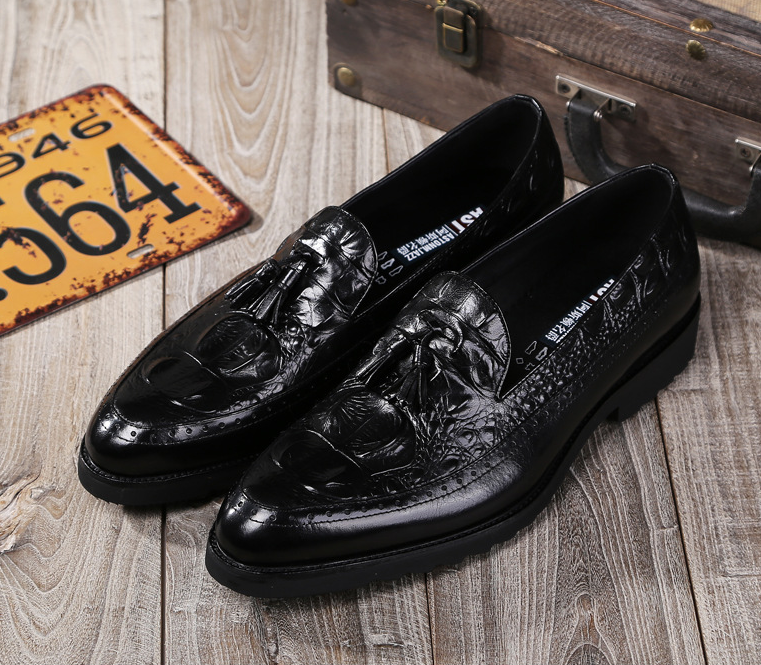 Crocodile Pattern Men's Leather Brogue Dress Shoes
