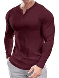Muscle Cmdr Mens Slim Fit V Neck Casual Shirts Long Sleeve Muscle Henley T-Shirt Stylish Business Top Red L