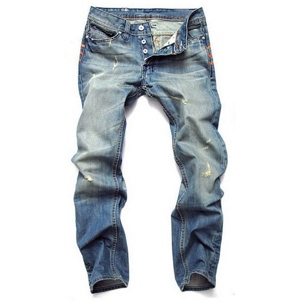 Vintage Style Men's Ripped Straight Leg Jeans