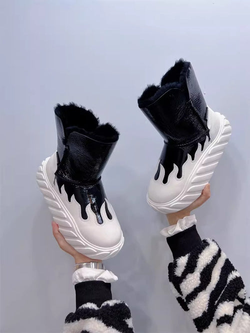 2023 Winter Women's Color Block Thick Sole Snow Boots