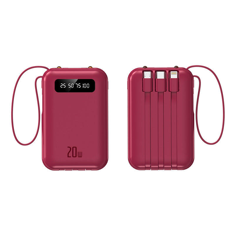 Mini 20000mAh Power Bank with Built-in Cable, Cute Design