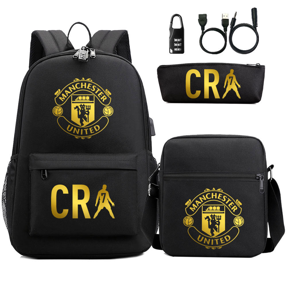 Cristiano Ronaldo Print Casual Canvas Backpack for Teens