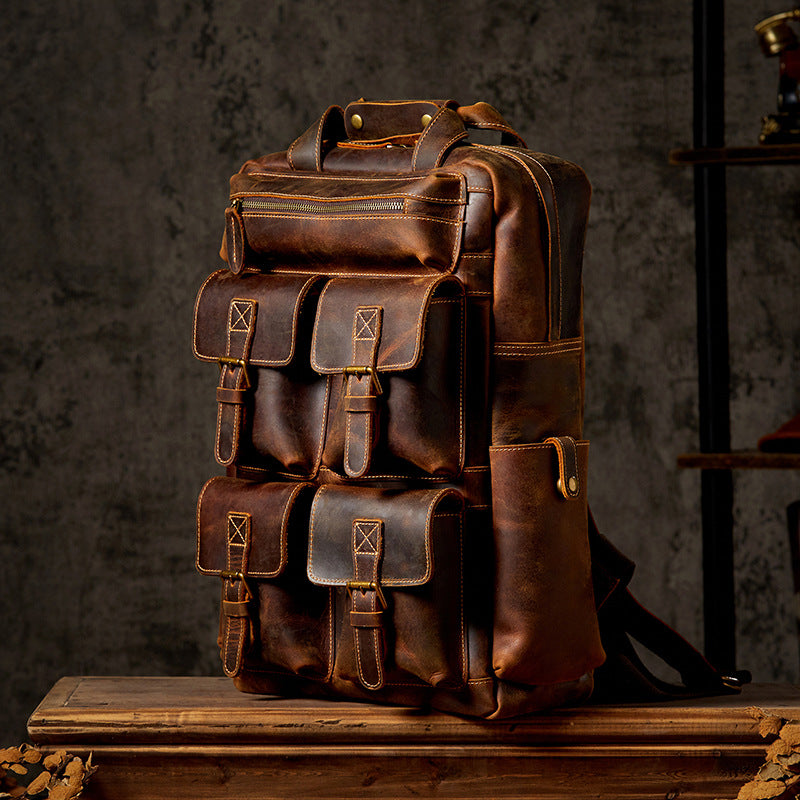 Men's Retro Leather Backpack for Outdoor Travel