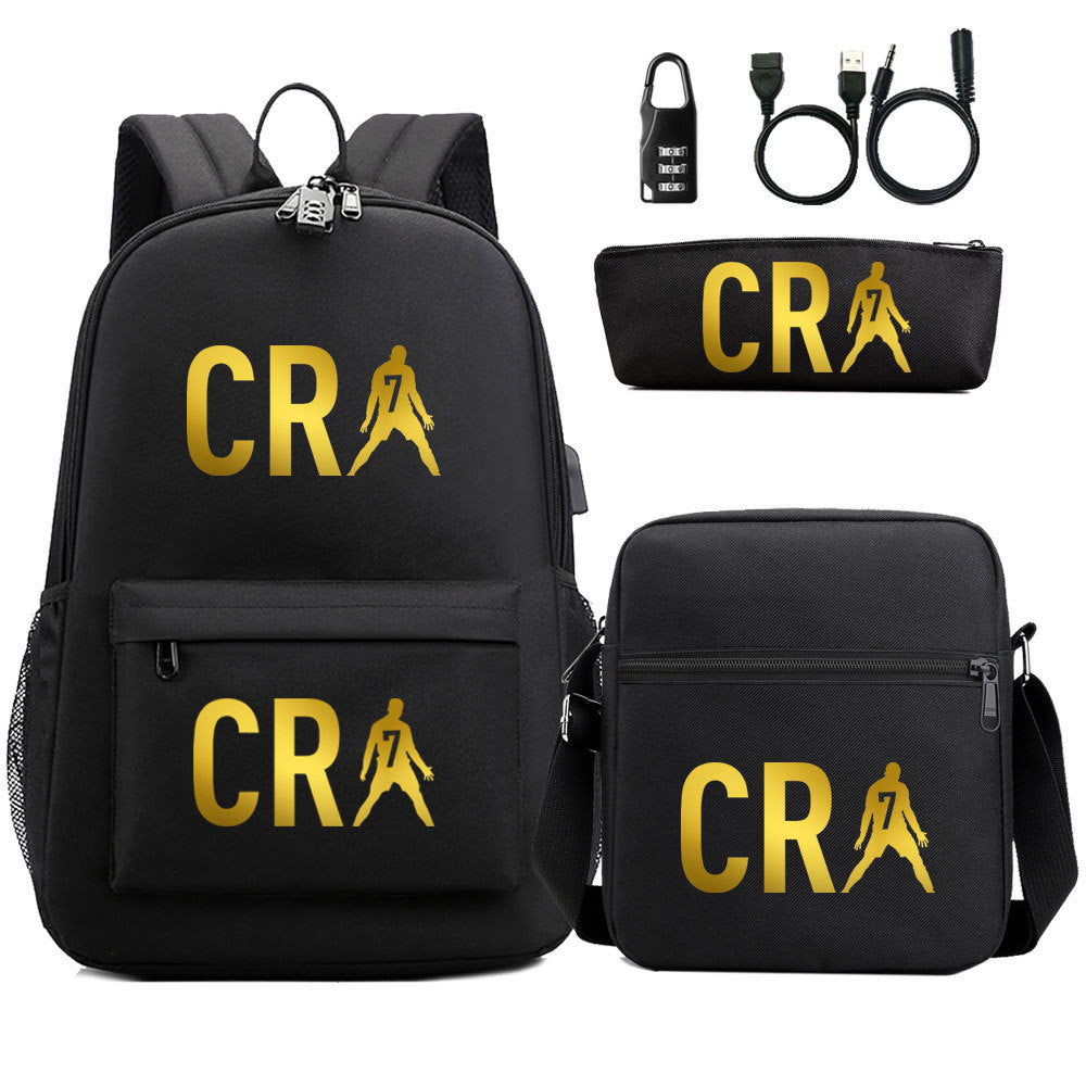 Cristiano Ronaldo Print Casual Canvas Backpack for Teens