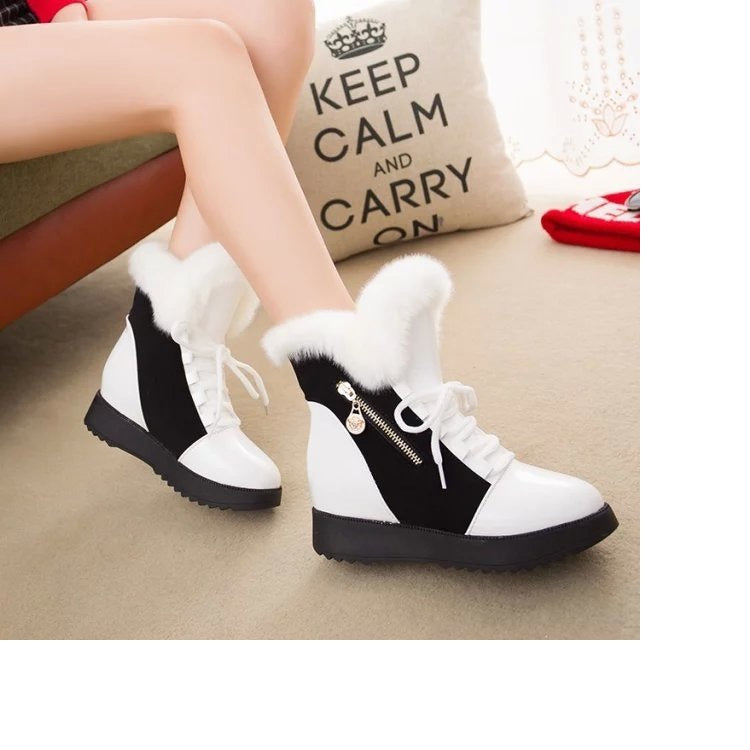 Thick-soled Warm Platform Color-block Mid-calf Martin Boots